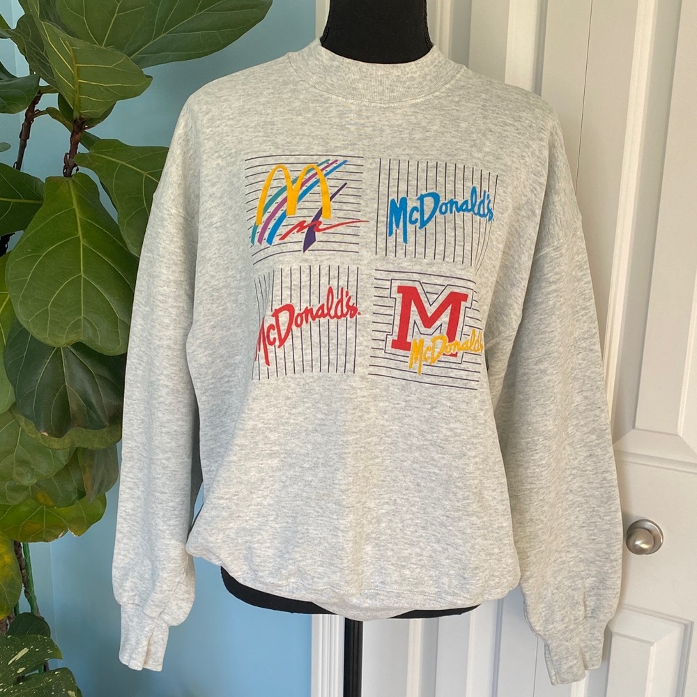 Rare Vintage McDonald’s Fruit of the Loom Large Light Gray Heavy Crewneck
